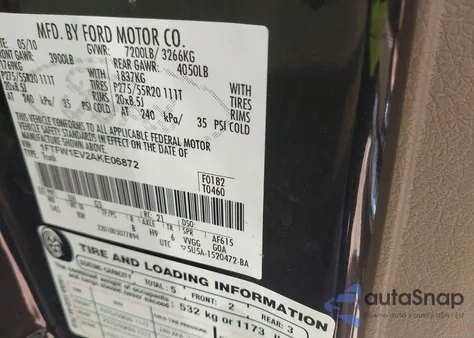 2010 Ford F-150 Fx4/Harley-Davidson/King Ranch/Lariat/Platinum/Xl/Xlt z USA, uszkodzony, nr VIN 1FTFW1EV2AKE06872